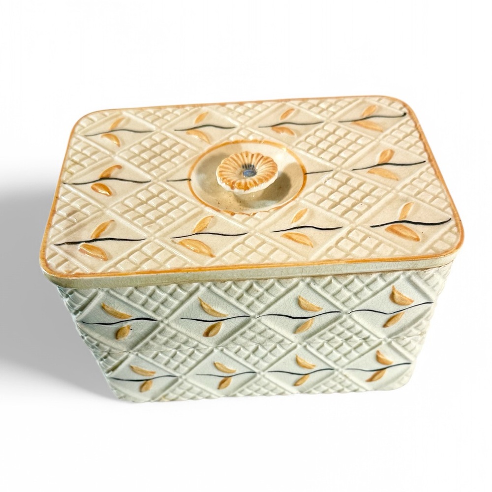 Bento box, Japanese Porcelain/Bisque/Pottery Covered Two Tiered Box, c40s Rare